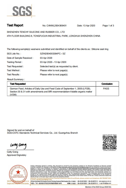 China Shenzhen Tenchy Silicone&amp;Rubber Co.,Ltd certification